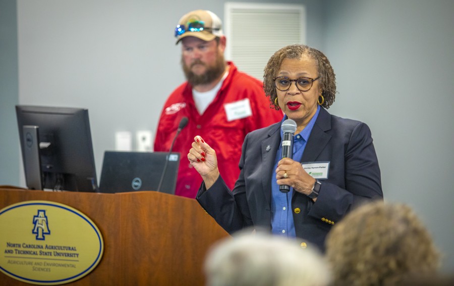 Dean Hymon-Parker speaks at the New and Emerging Crops Research event