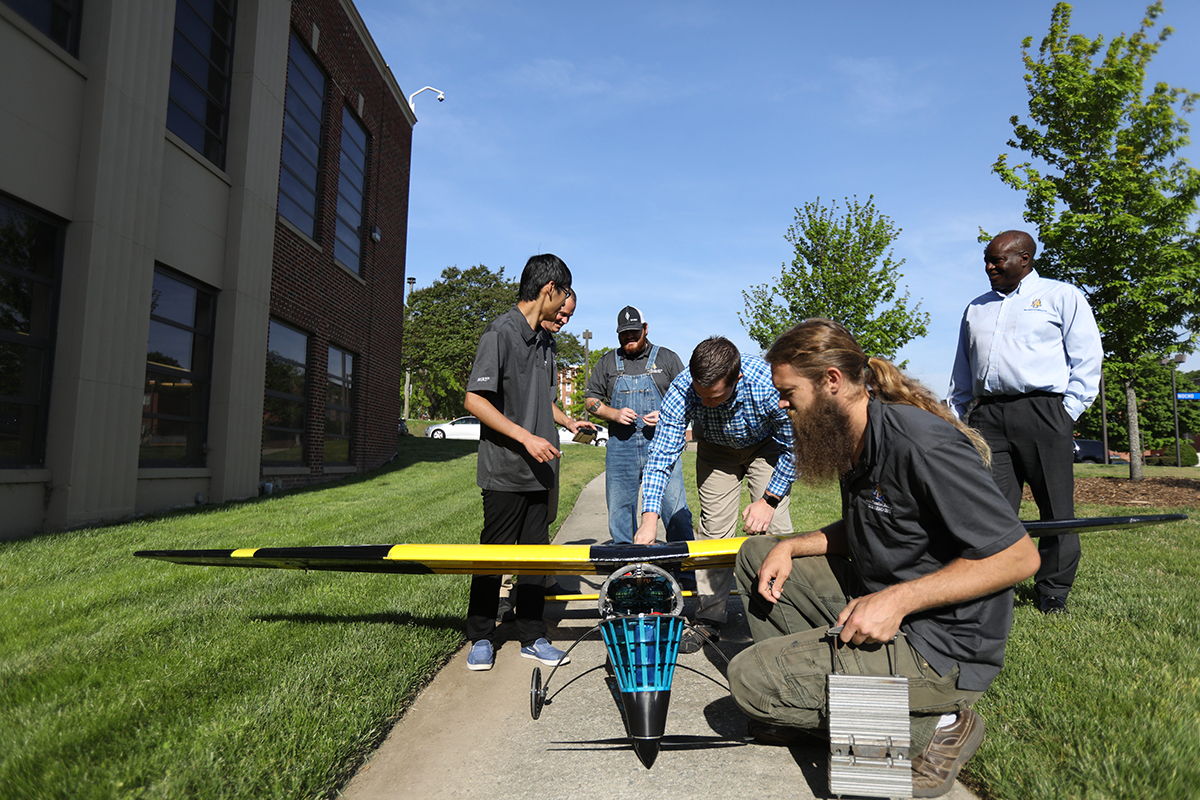 students with a drone